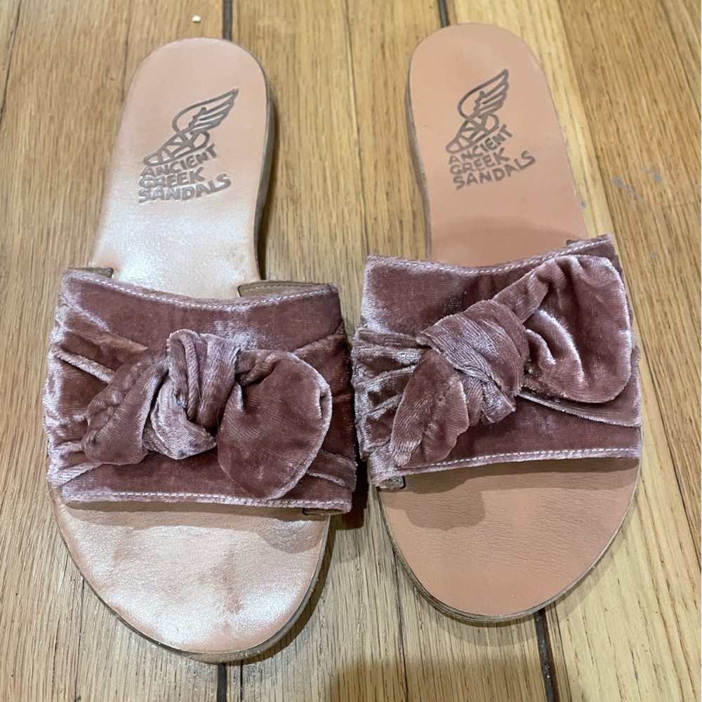 ANCIENT GREEK SANDALS luxury flat sandals velvet dusty rose wmns 7.5